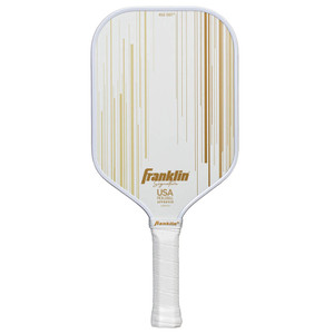 Franklin Signature Pro Pickleball Paddle in color white featuring a gold and white striped design