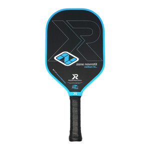 Front view of the ProXR Zane Navratil Carbon 14mm Paddle featuring 10” x 7” Ultra Raw carbon face, extended 6” handle and 14mm polypropylene honeycomb core.